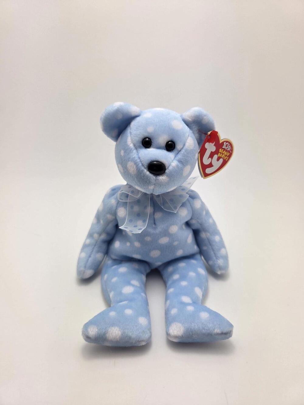 Ty Beanie Babies Bubbly the Blue Polka Dotted Bear Stuffed Animal Plush